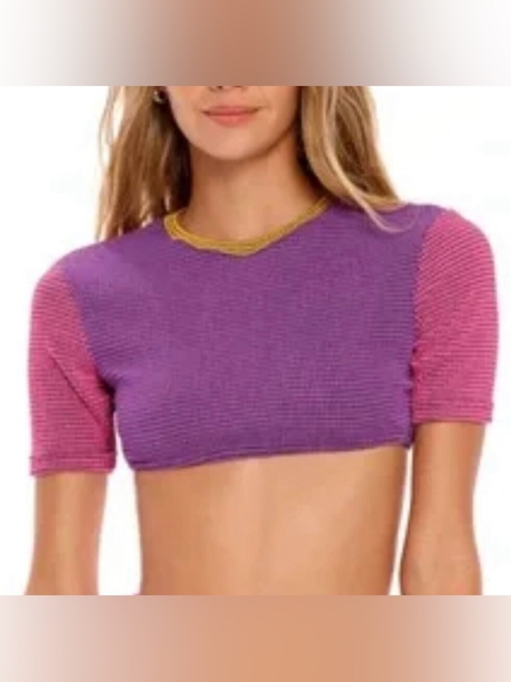 Agua Bendita Hazel colorblock textured cropped top shirt swim bikini knit new 2X